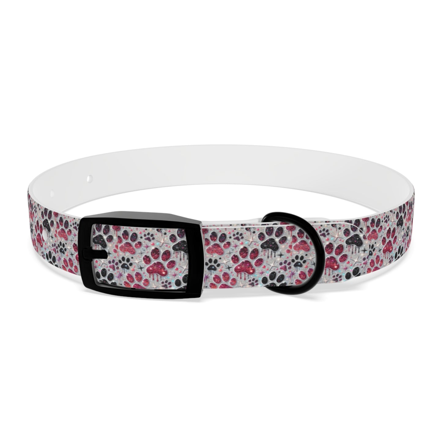 Personalized Paw Print Dog Collar — Custom Name & Phone Number, Cute Pink Gray Pet Collar