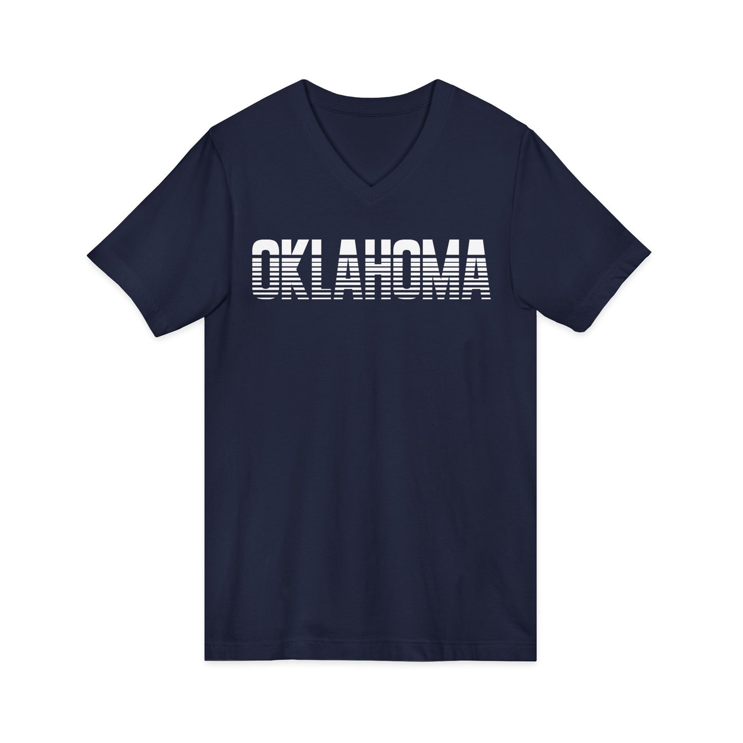 Oklahoma Striped Retro V-Neck Tee — State Pride Graphic Shirt