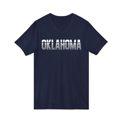 Oklahoma Striped Retro V-Neck Tee — State Pride Graphic Shirt