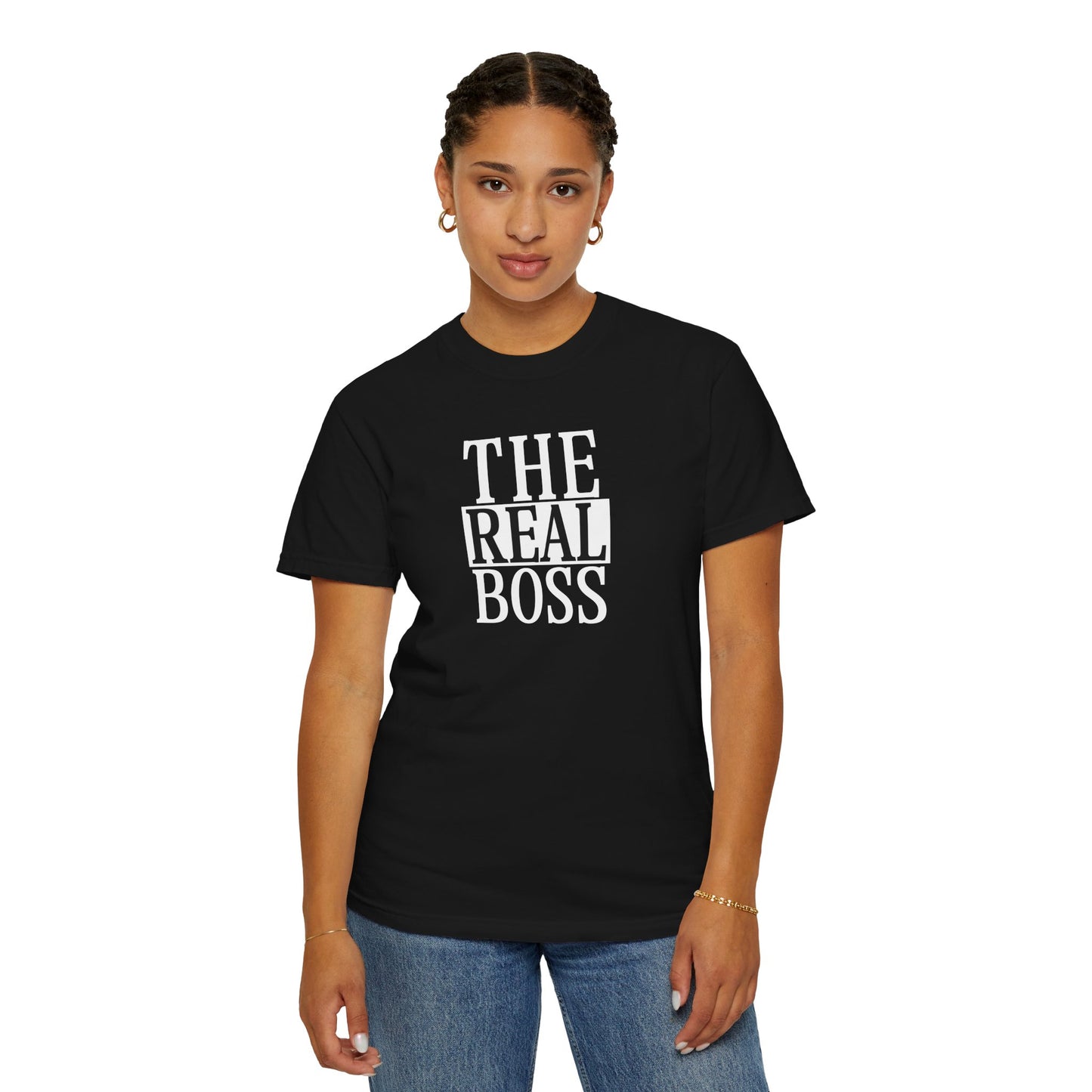 THE REAL BOSS Graphic T-Shirt — Minimalist Tee with Bold Text
