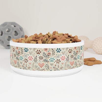 Pastel Paw Print Ceramic Dog & Cat Food Bowl