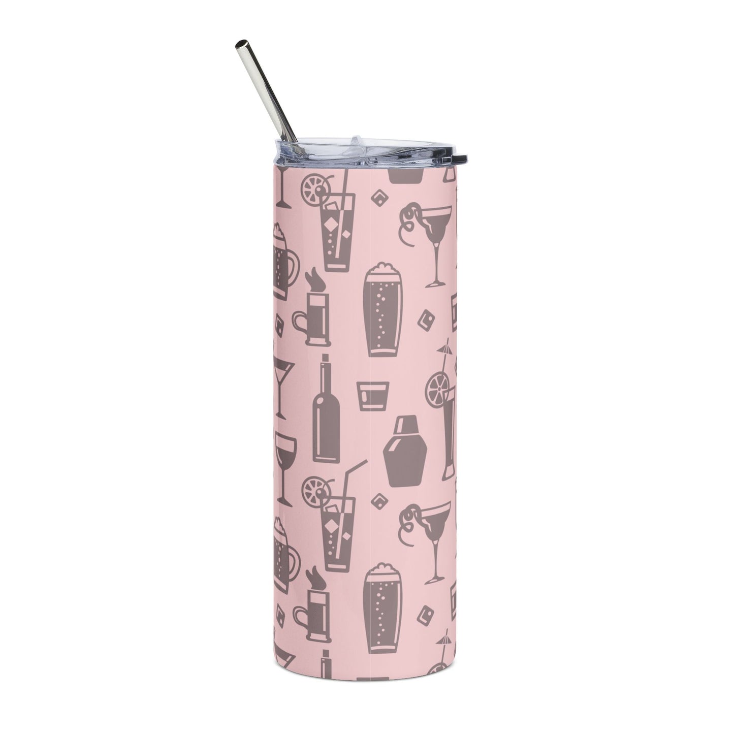 20oz Stainless Tumbler — Pink Cocktail Pattern “May Contain Alcohol” Travel Cup