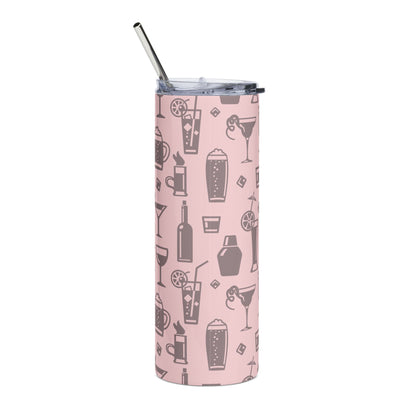20oz Stainless Tumbler — Pink Cocktail Pattern “May Contain Alcohol” Travel Cup