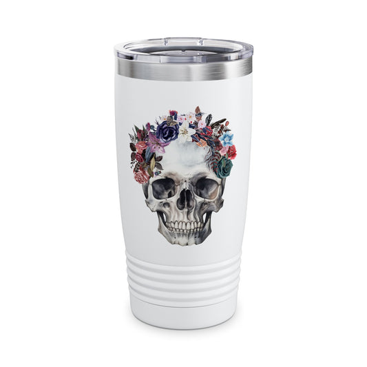 Gothic Floral Skull 20oz Tumbler Vintage Boho Skull Watercolor Goth Graphic Cup Floral Skull Tumbler Floral Skull Black Cup 20oz Coffee Cup Gothic Home Decor Halloween Gift