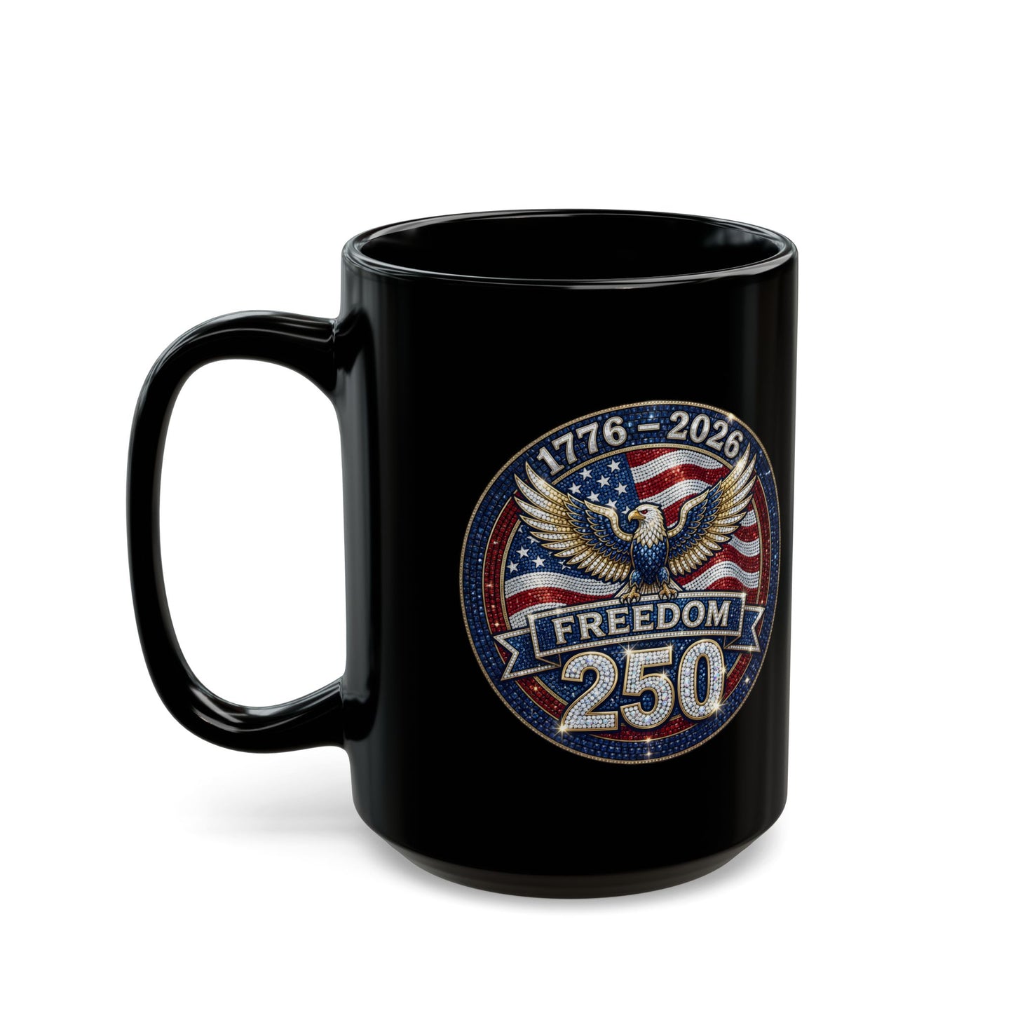 Freedom 250 Sparkle Emblem 11oz or 15oz Black Mug