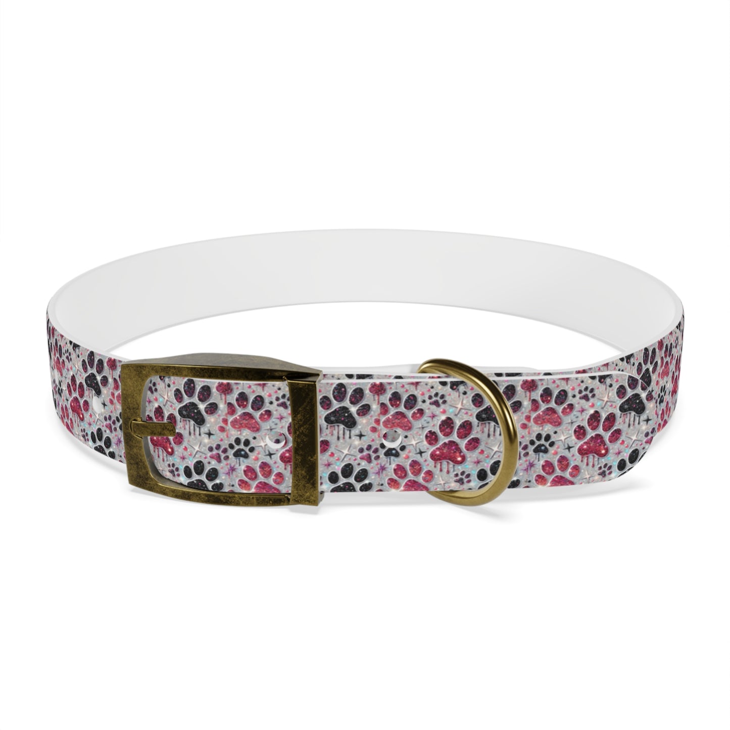 Personalized Paw Print Dog Collar — Custom Name & Phone Number, Cute Pink Gray Pet Collar
