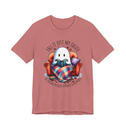 Fall is Just My Excuse to Avoid People T-Shirt Cozy Ghost Fall Tee, Perfect for Fall Nights, Halloween Spirit, Relaxing Home Vibes, Unisex Tee, Gift for Book Lovers, Ghost Lovers