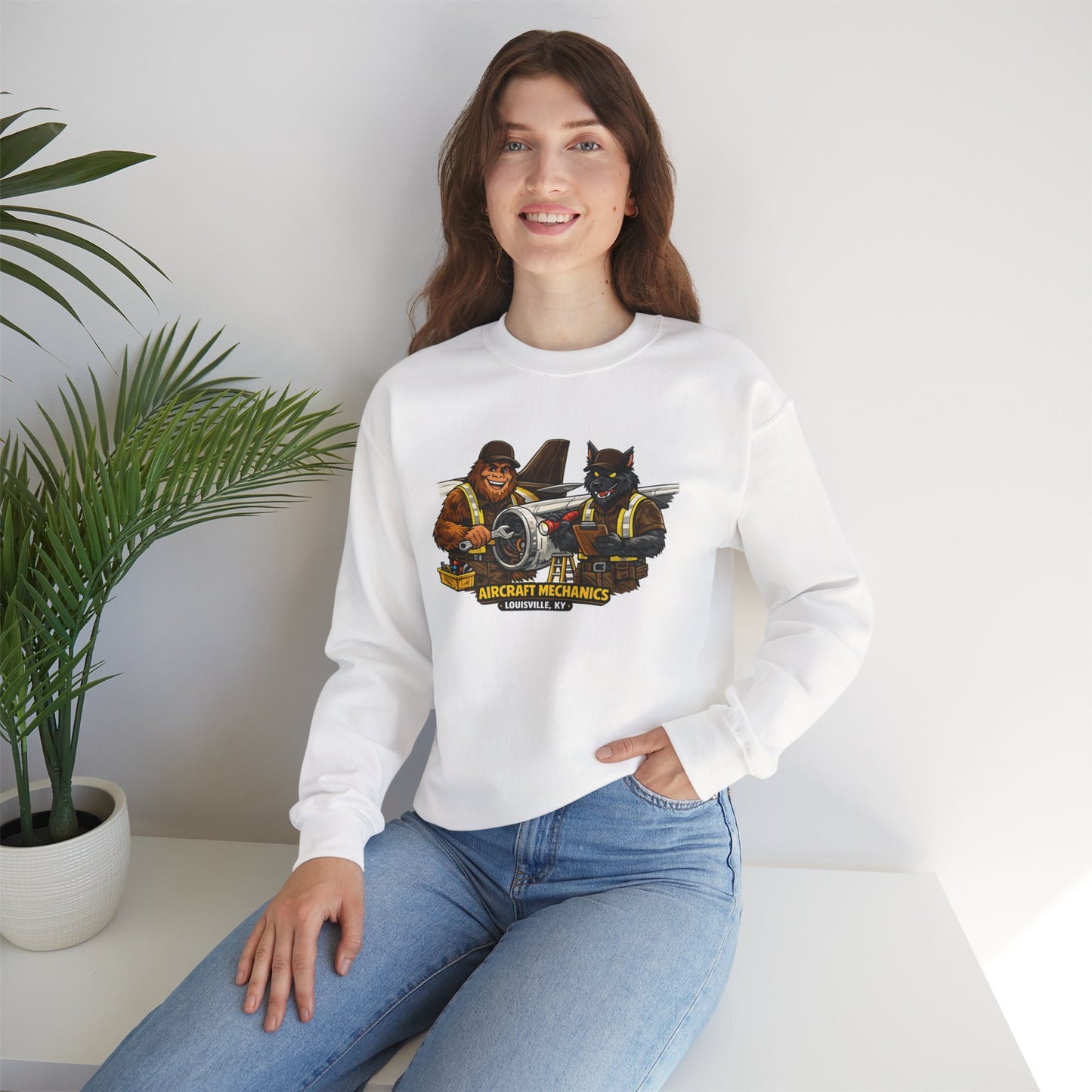 Aircraft Mechanics Crewneck Sweatshirt — Vintage Plane Techs Graphic