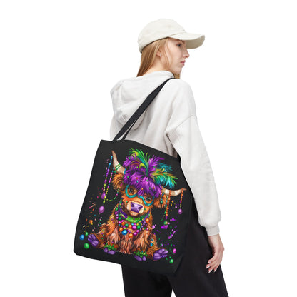 Mardi Gras Highland Cow Tote