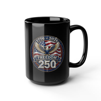 Freedom 250 Sparkle Emblem 11oz or 15oz Black Mug