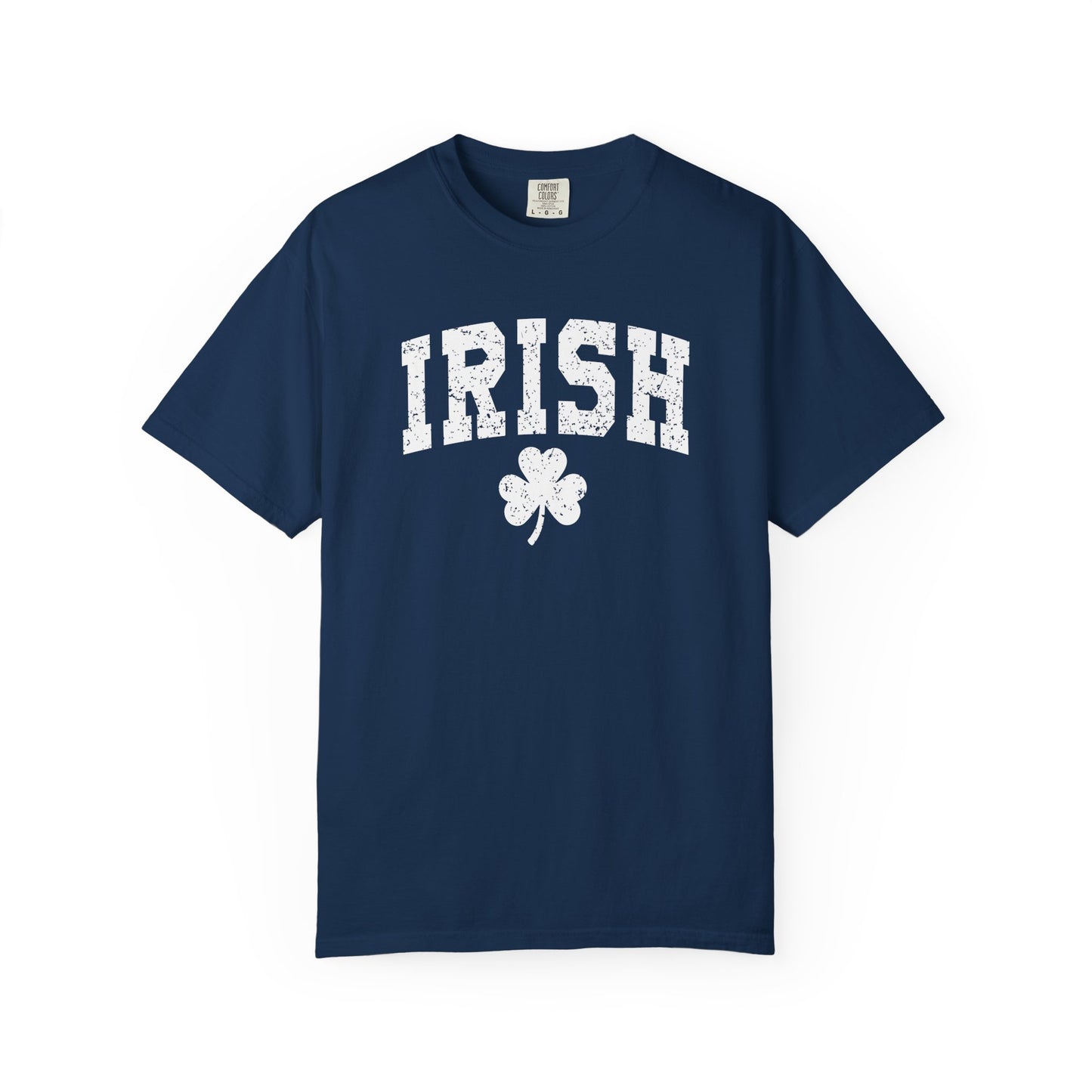 Irish Shamrock T-Shirt — Vintage Green 'IRISH' College Tee for St. Patrick's Day