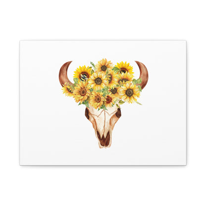 Rustic Bull Skull with Sunflowers Floral Wall Art Canvas Print, Country Home Decor, Cow Skull with Sunflowers, Southwestern Style, Bohemian Wall Hanging