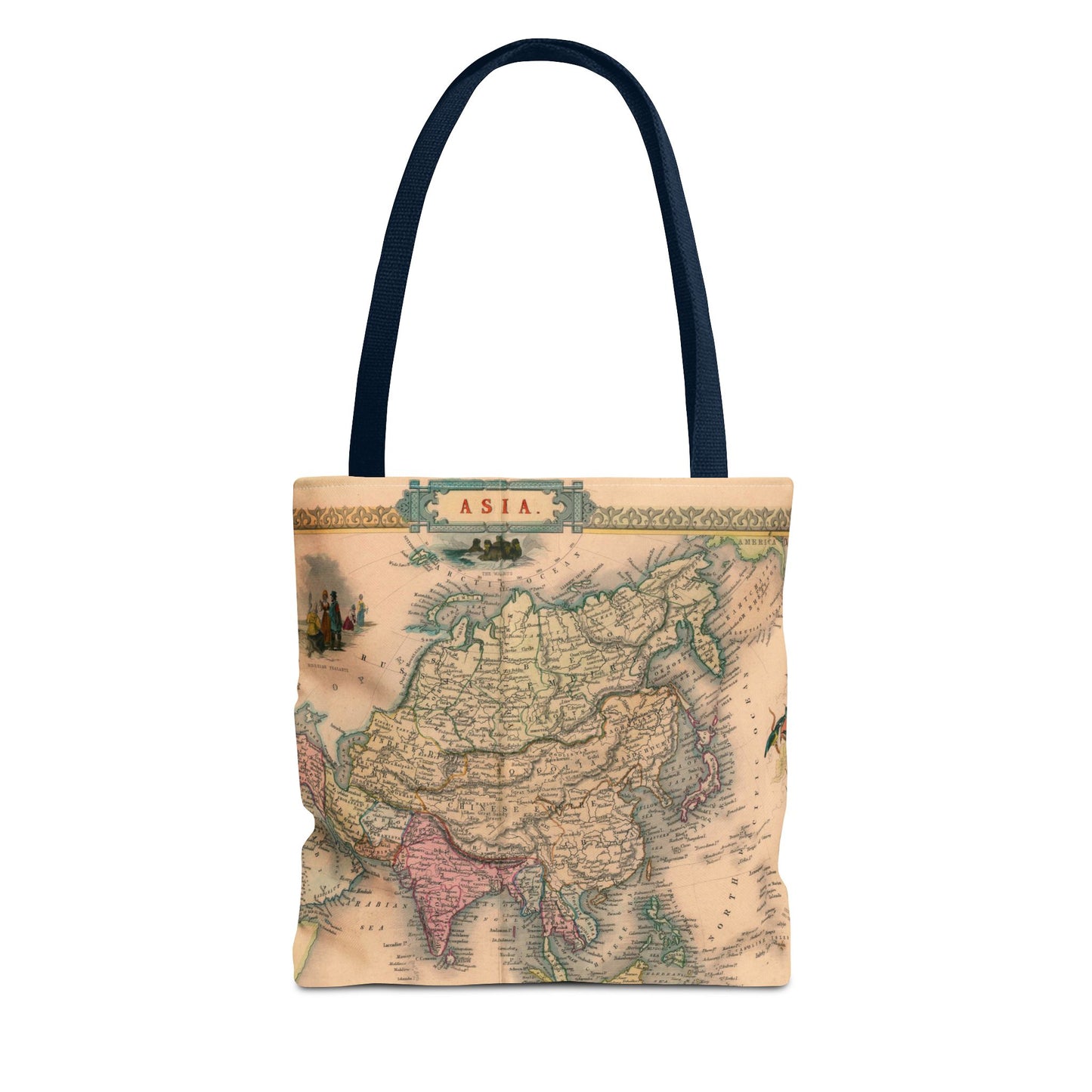 Vintage Map of Asia Tote Bag 3 Sizes