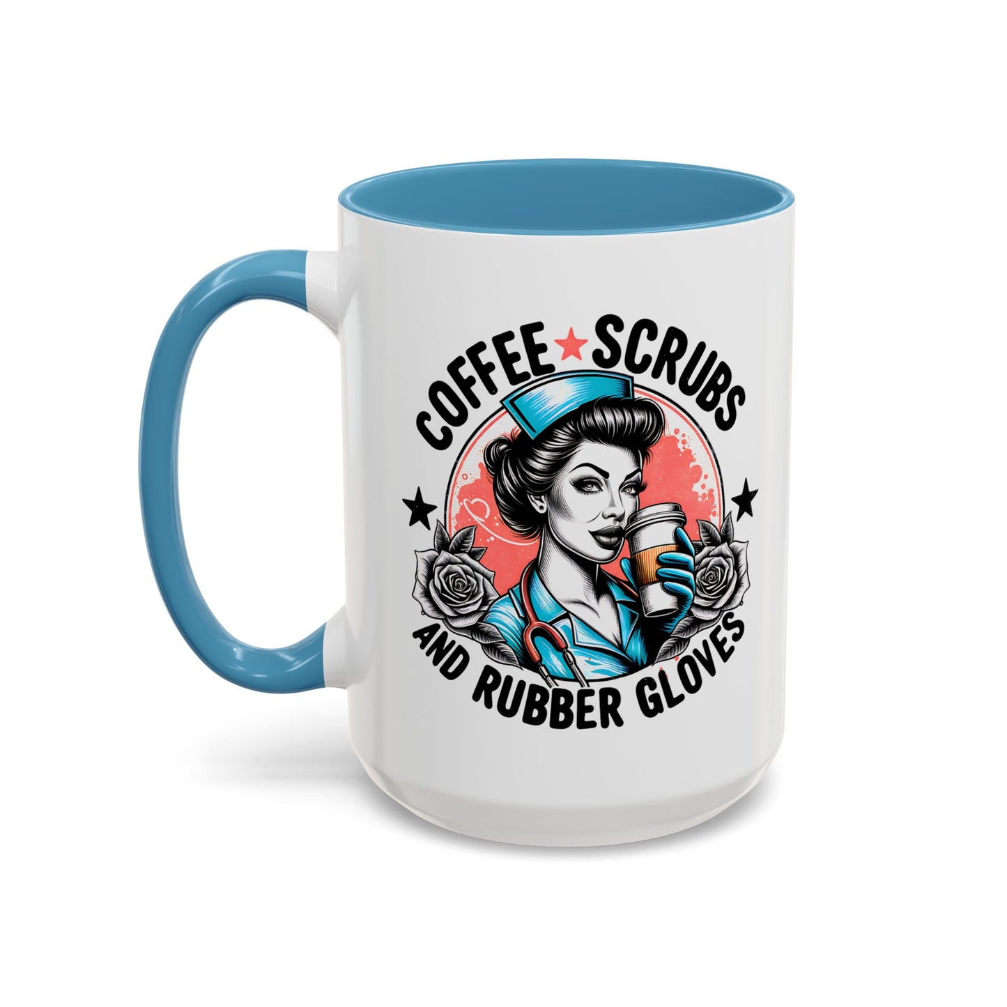 Coffee Scrubs and Rubber Gloves Coffee Lover's Accent Mug: Perfect for Nurses, Gifts for Healthcare Workers, Funny Medical Gifts, Kitchen Decor, Unique Coffee Mugs