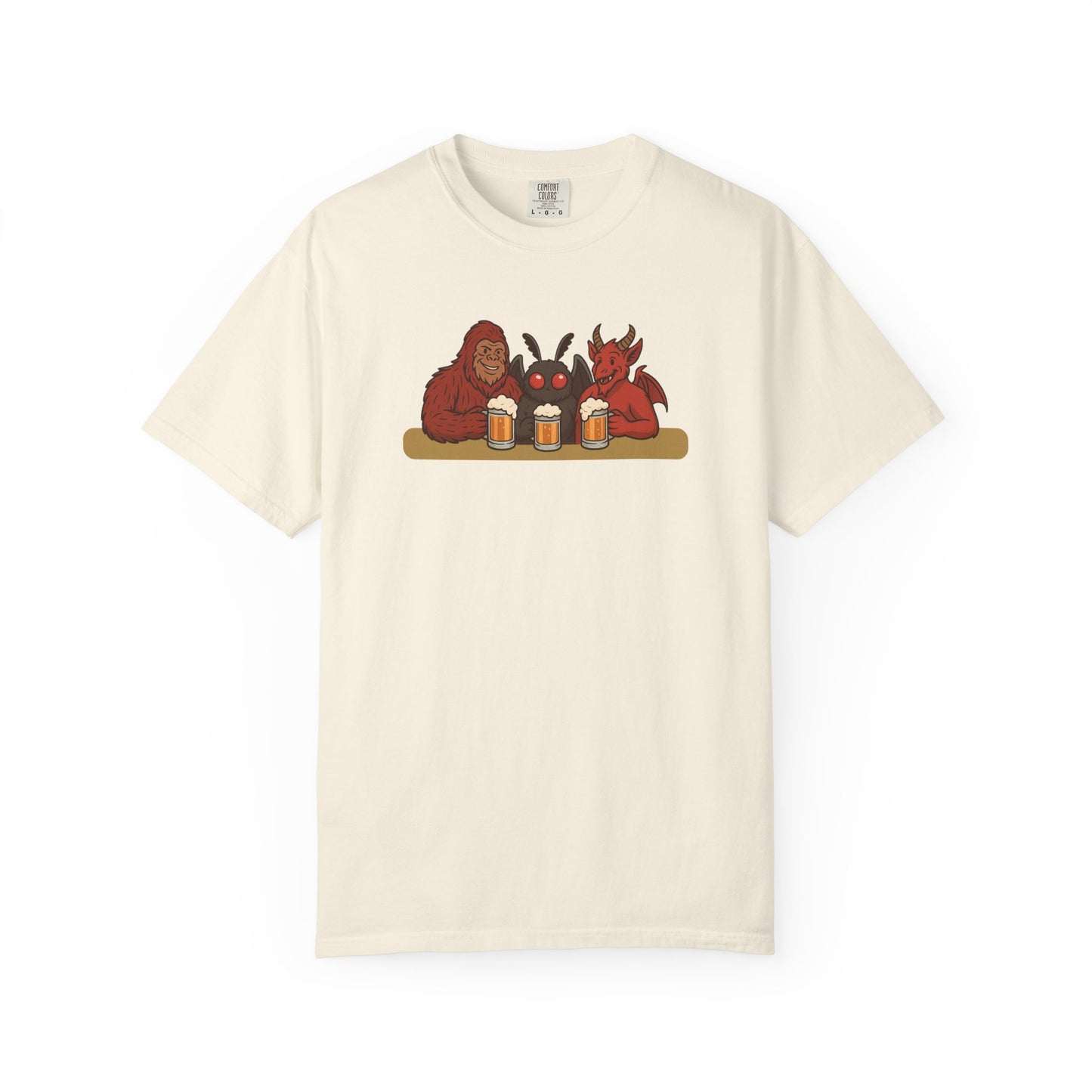 Bigfoot, Mothman and Jersey Devil Drinking Beer Comfort Colors T-Shirt