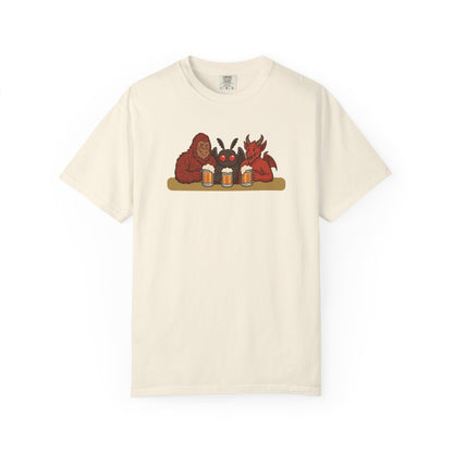 Bigfoot, Mothman and Jersey Devil Drinking Beer Comfort Colors T-Shirt