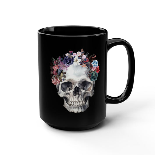 Gothic Floral Skull 15oz Mug Vintage Boho Skull Watercolor Goth Graphic Mug Floral Skull Mug Floral Skull Black Mug 15oz Coffee Cup Gothic Home Decor Halloween Gift