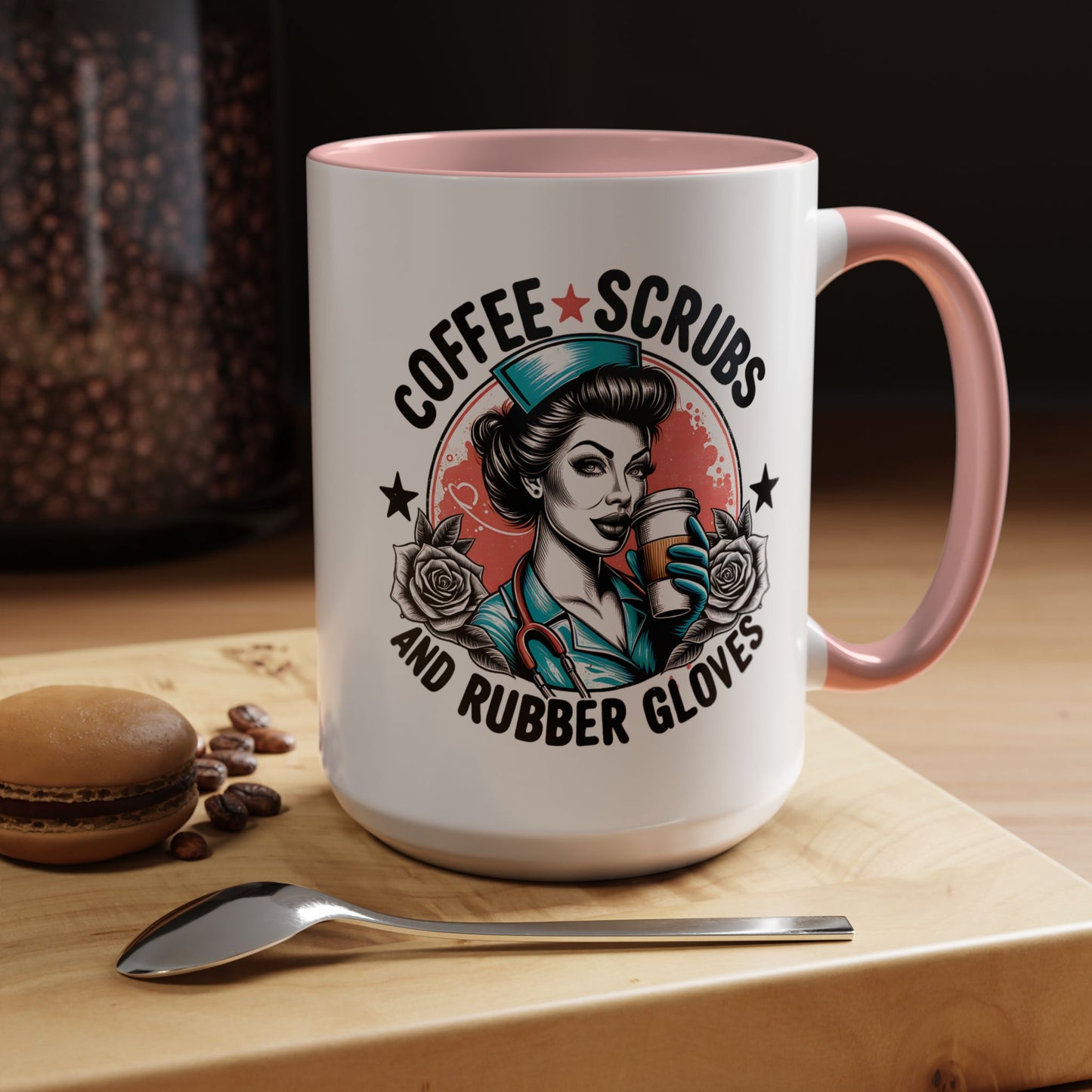 Coffee Scrubs and Rubber Gloves Coffee Lover's Accent Mug: Perfect for Nurses, Gifts for Healthcare Workers, Funny Medical Gifts, Kitchen Decor, Unique Coffee Mugs