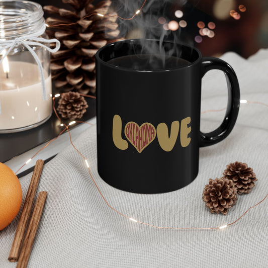 Oklahoma Black Coffee Mug 11oz 15oz Love Heart Black Mug - Perfect Gift for Coffee Lovers, Valentine's Day, Home Decor, Wedding Present, Motivational Drinkware