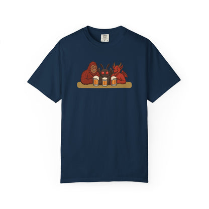 Bigfoot, Mothman and Jersey Devil Drinking Beer Comfort Colors T-Shirt