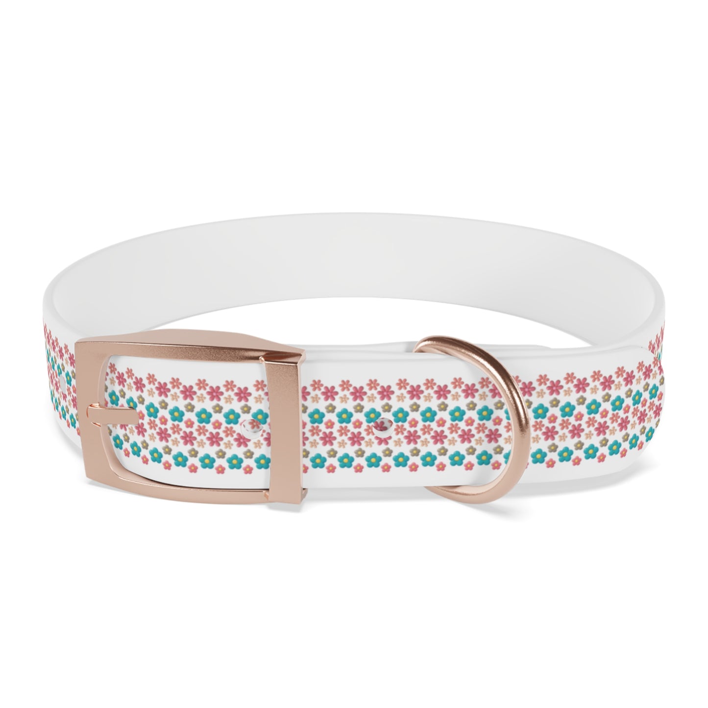 Personalized 3D Floral Dog Collar — Custom Name & Phone Number, Pink Teal Paw-Print Pattern