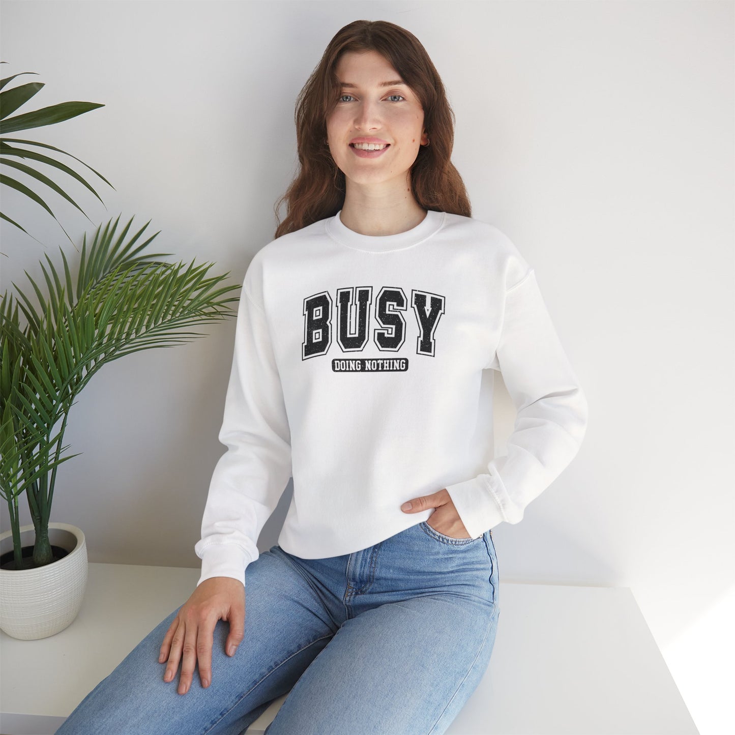 Busy Doing Nothing Cozy Crewneck Sweatshirt