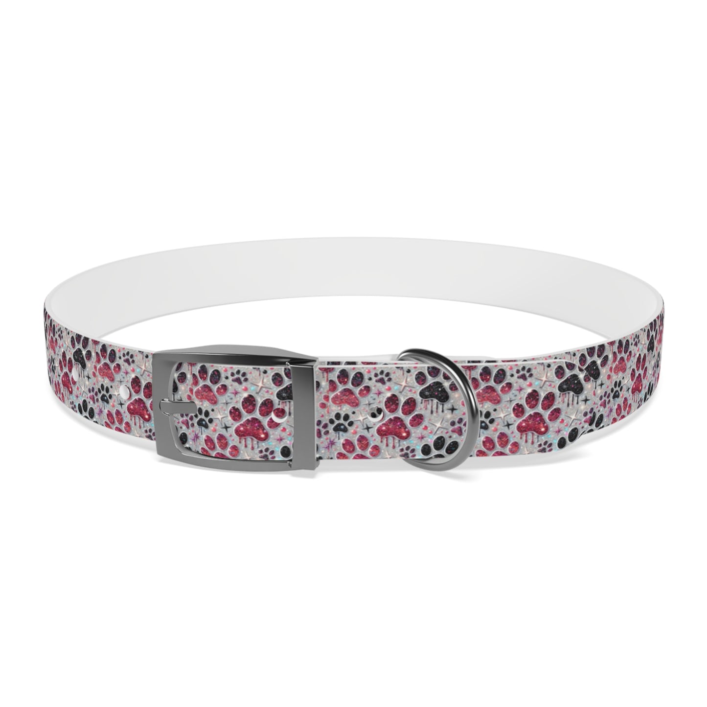Personalized Paw Print Dog Collar — Custom Name & Phone Number, Cute Pink Gray Pet Collar