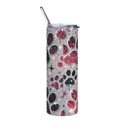 Sparkling Paw Print Stainless Steel Tumbler | 20oz | Pet Lover Gift | Travel Cup | Glitter Drinkware | Dog Mom | Animal Lover