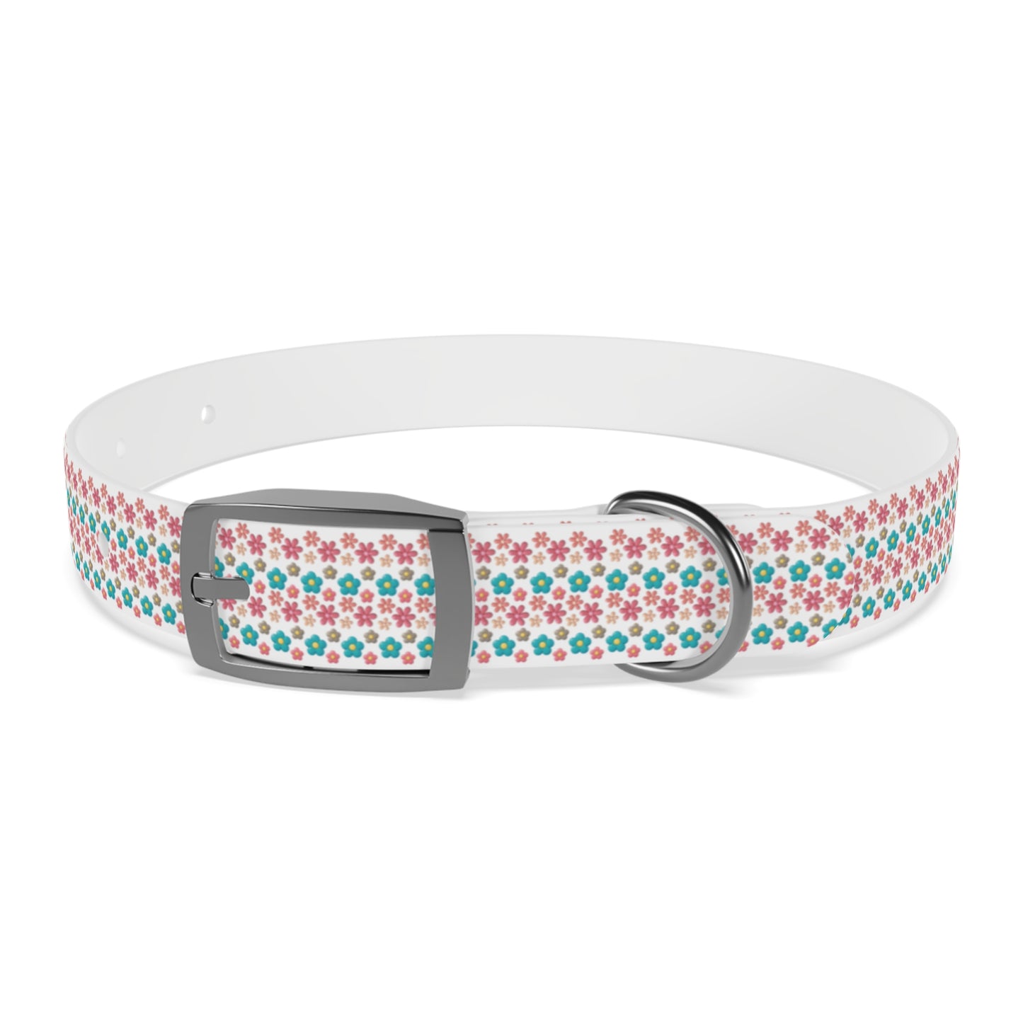 Personalized 3D Floral Dog Collar — Custom Name & Phone Number, Pink Teal Paw-Print Pattern