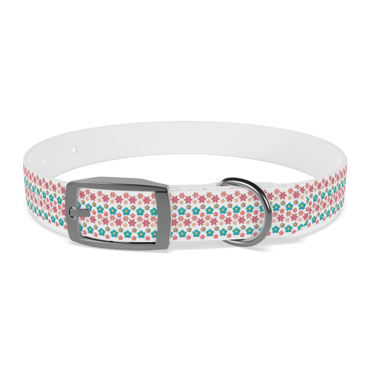 Personalized 3D Floral Dog Collar — Custom Name & Phone Number, Pink Teal Paw-Print Pattern
