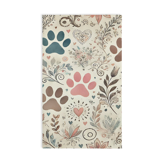Cute Floral Paw Print Hand Towel, Pet Lover Gift, Dog Mom Decor, Kitchen Towel, Animal Themed Home Textile