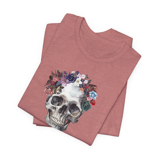Gothic Floral Skull T-Shirt Vintage Boho Skull Watercolor Goth Graphic Tee Floral Skull Tee with Fly