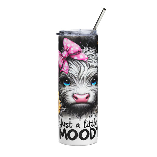 Just a Little Moody Highland Cow 20oz Steel Tumbler with Lid and Straw