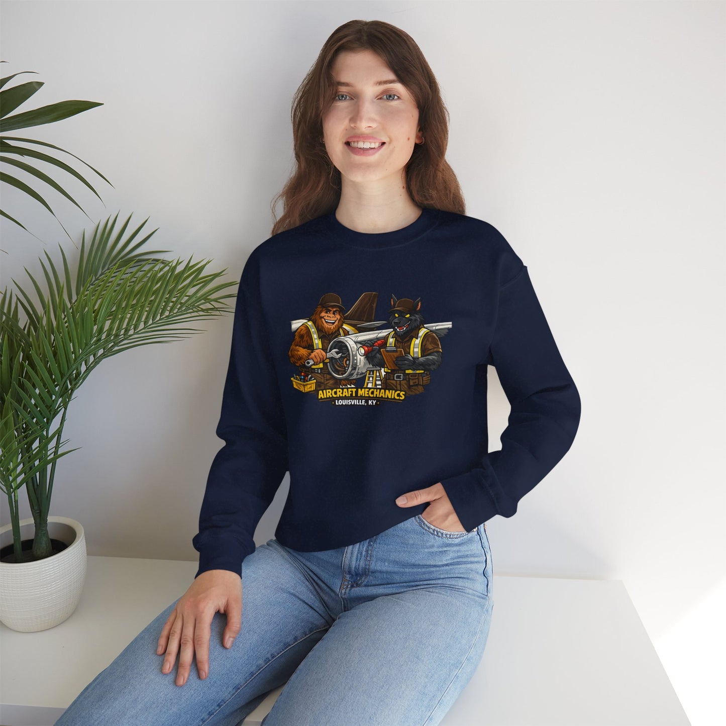 Aircraft Mechanics Crewneck Sweatshirt — Vintage Plane Techs Graphic