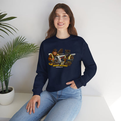 Aircraft Mechanics Crewneck Sweatshirt — Vintage Plane Techs Graphic