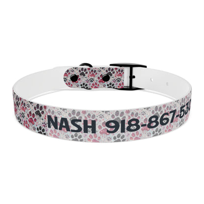 Personalized Paw Print Dog Collar — Custom Name & Phone Number, Cute Pink Gray Pet Collar