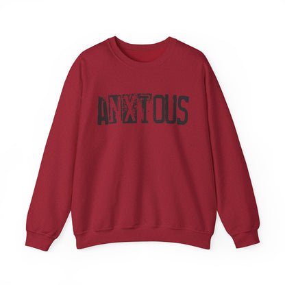 Anxious Graphic Sweatshirt — Distressed Text Crewneck for Anxious Vibes