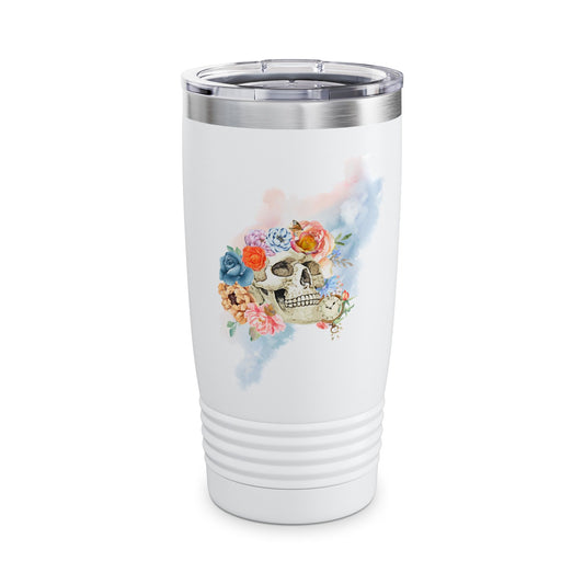 Gothic Floral Skull 15oz Mug Vintage Boho Skull Watercolor Goth Graphic Skull Tumbler Floral Skull Cup with Crow Floral Skull 15oz Steele Cup Gothic Home Decor Halloween Gift