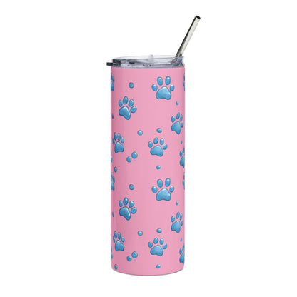 Pink Paw Print 20oz Stainless Steel Tumbler — Cute Blue Paw Travel Cup