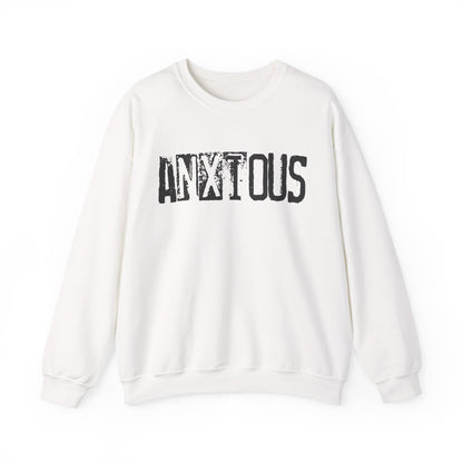 Anxious Graphic Sweatshirt — Distressed Text Crewneck for Anxious Vibes