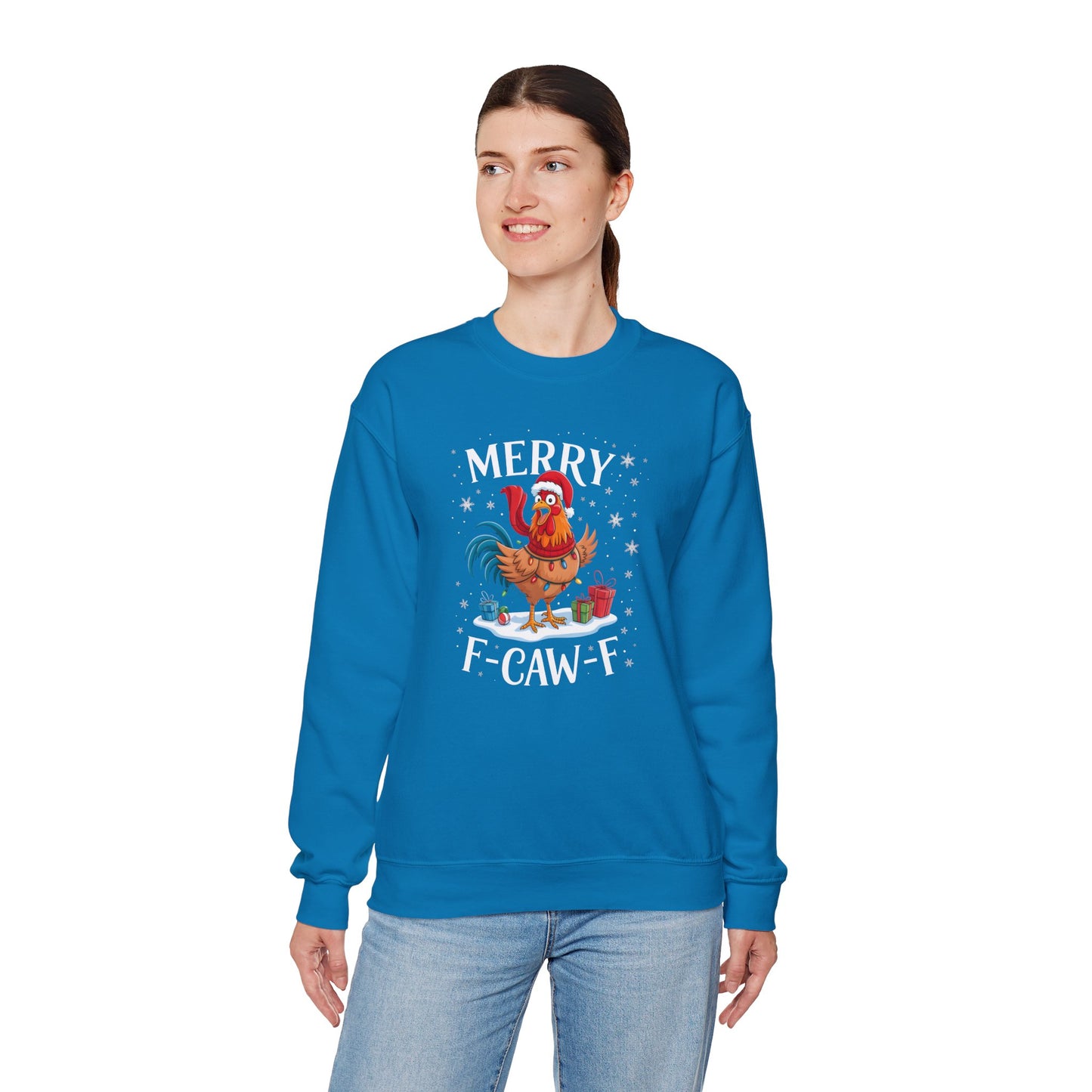 Christmas Rooster Sweatshirt - "Merry F‑Caw‑F" Funny Holiday Pullover