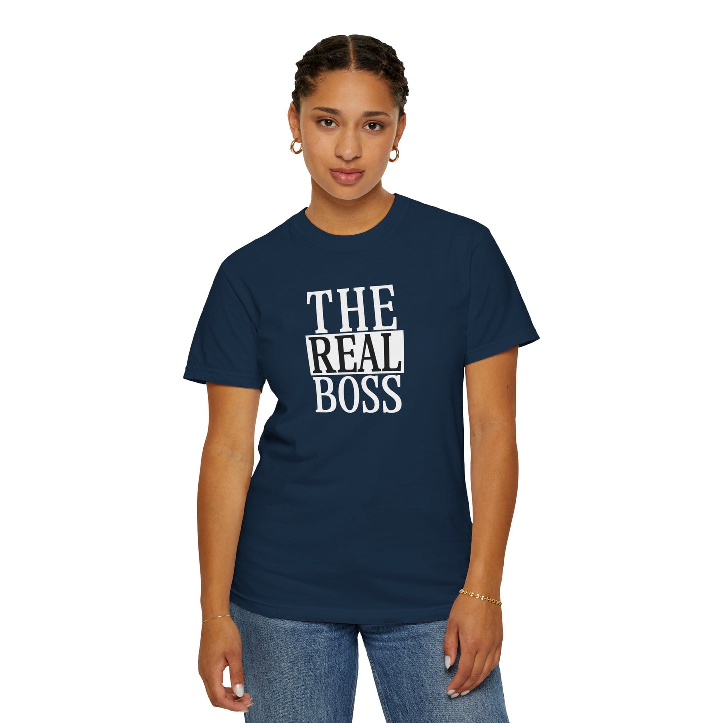 THE REAL BOSS Graphic T-Shirt — Minimalist Tee with Bold Text
