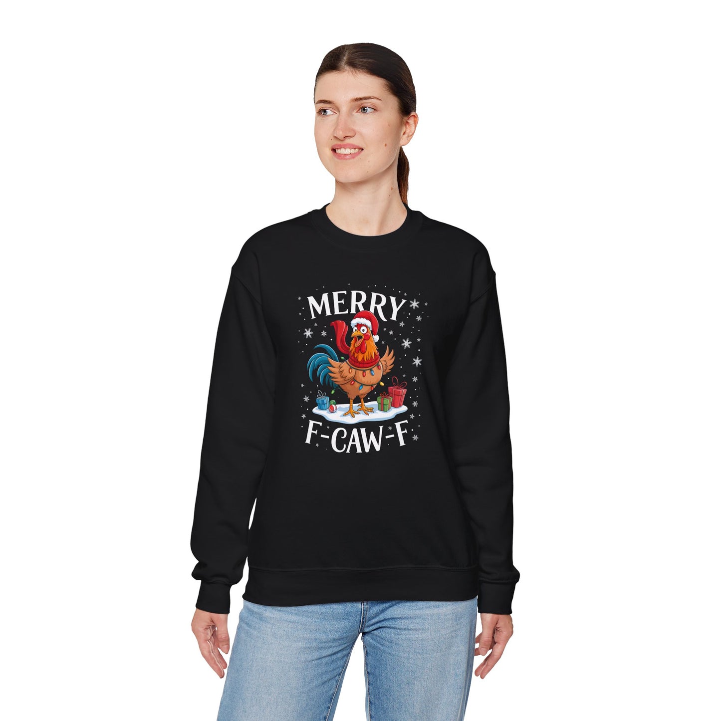 Christmas Rooster Sweatshirt - "Merry F‑Caw‑F" Funny Holiday Pullover