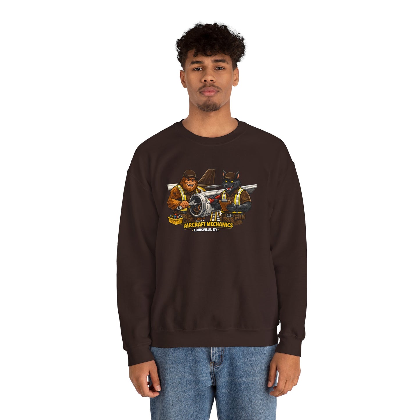 Aircraft Mechanics Crewneck Sweatshirt — Vintage Plane Techs Graphic