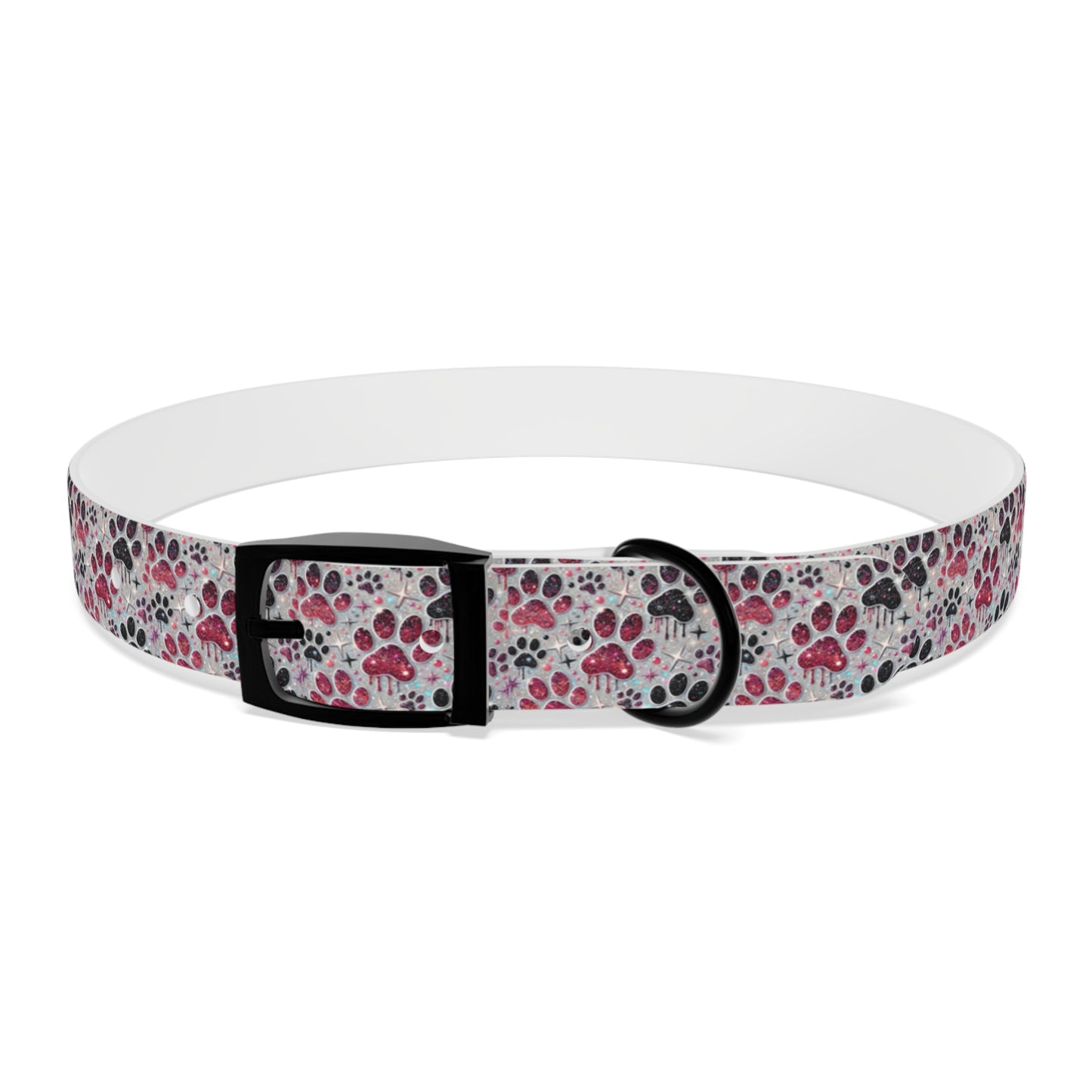 Personalized Paw Print Dog Collar — Custom Name & Phone Number, Cute Pink Gray Pet Collar