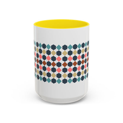 Hex Style Accent 11oz and 15oz Coffee Mug Geometric Pattern Ceramic Cup Gift for Coffee Lovers, Home Decor, Office Mug, Unique Kitchenware