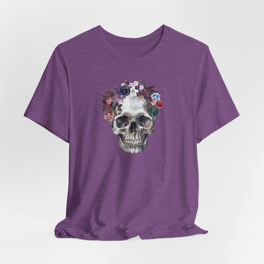 Gothic Floral Skull T-Shirt Vintage Boho Skull Watercolor Goth Graphic Tee Floral Skull Tee with Fly