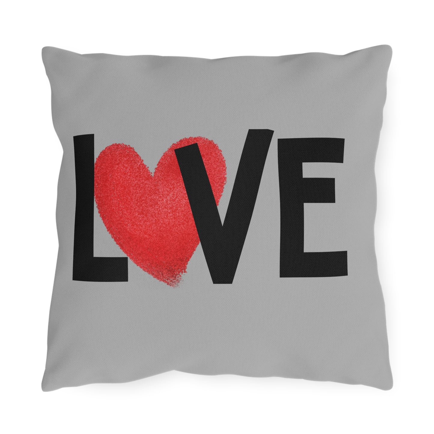 LOVE Heart Outdoor Pillow — Grey Patio Accent Cushion