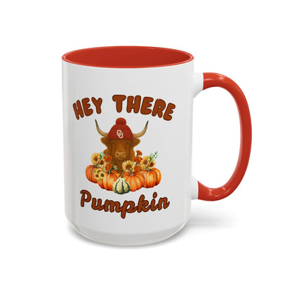 Highland Cow Sooner Fan Mug 11oz and 15oz Hey There Pumpkin Coffee Mug, Fall Gifts, Autumn Decor, Cute Pumpkin Mug, Seasonal Coffee Cups, Thanksgiving Mugs