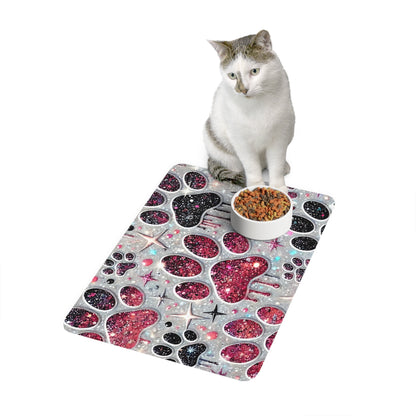 Glitter Paw Print Pet Food Mat (12 x 18)